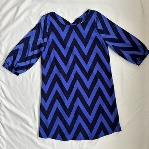 Needle & Thread chevron shift dress, blue (size M)